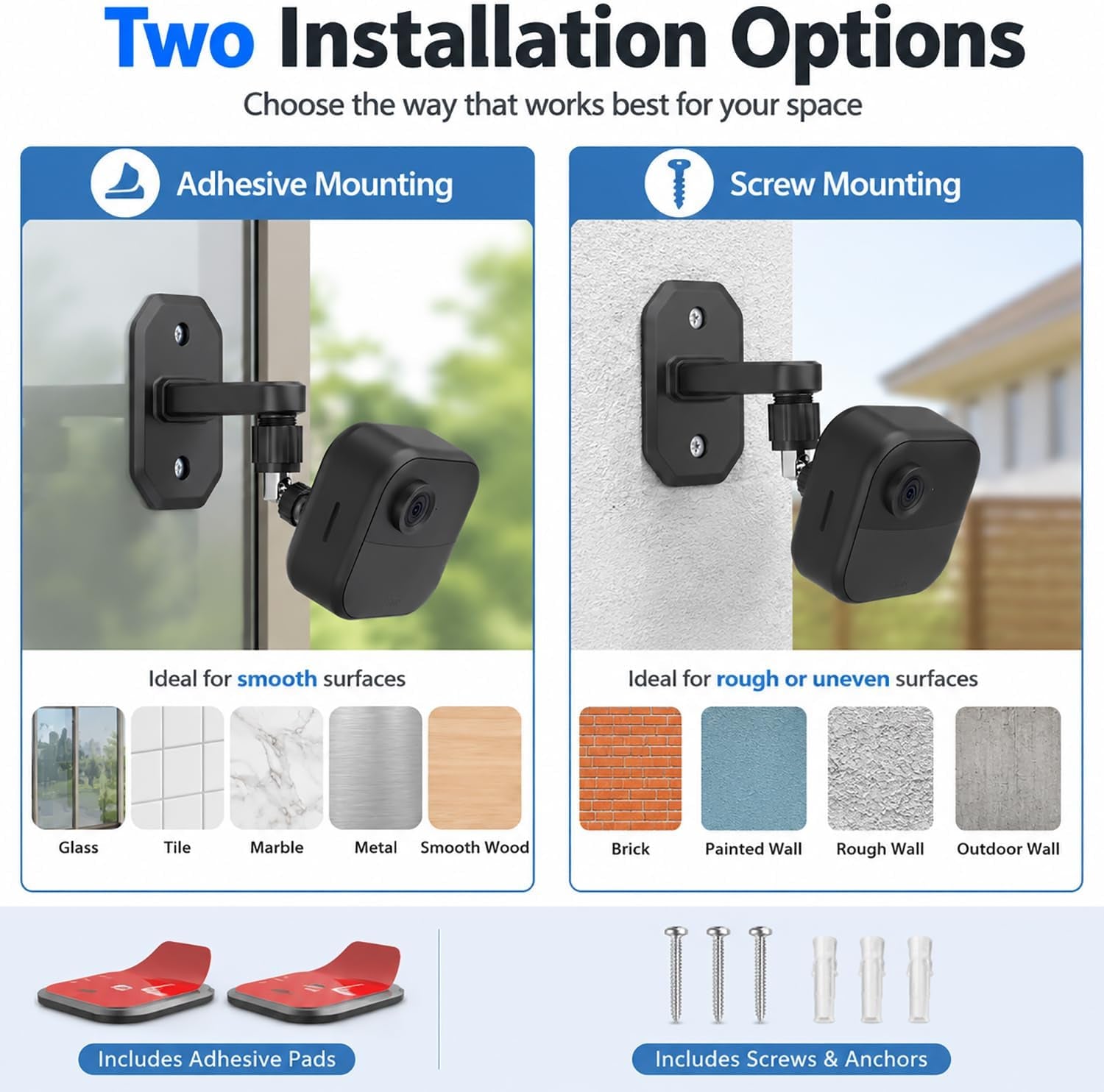 2Pack Adhesive Wall Mount Adjustable Security Wall Mount Bracket for Blink Outdoor 4 (4Th Gen) / (3Rd Gen), Blink XT / XT2, Blink Mini, Perfect View Angle for Your Blink Surveillance Camera