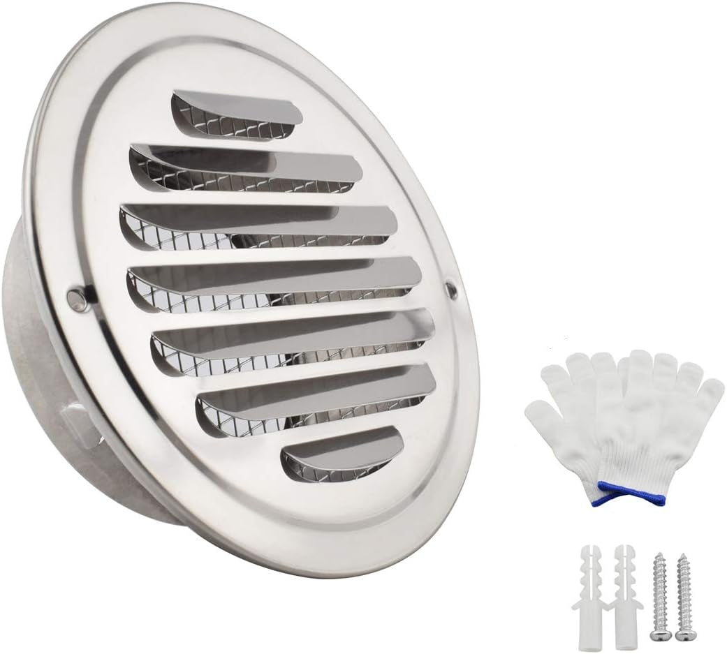 4 Inch round Soffit Air Vent Stainless Steel Louver Grille Cover Wall Air Ventilation Outlet Hood with Built-In Screen Mesh for Kitchen Bedroom Bathroom Office Etc