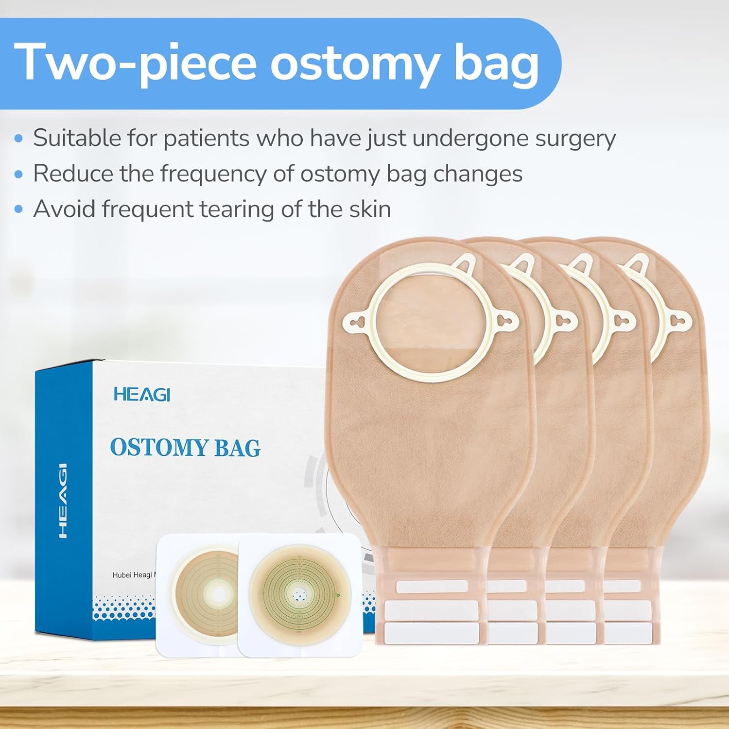 22Pcs Ostomy Supplies Colostomy Bags, 2-Piece Colostomy Bags, Two-Piece Drainable Pouches with Closure for Ileostomy Stoma Care, Cut-To-Fit, 70Mm Max (16 X Ostomy Bags+ 6 X Skin Barrier)