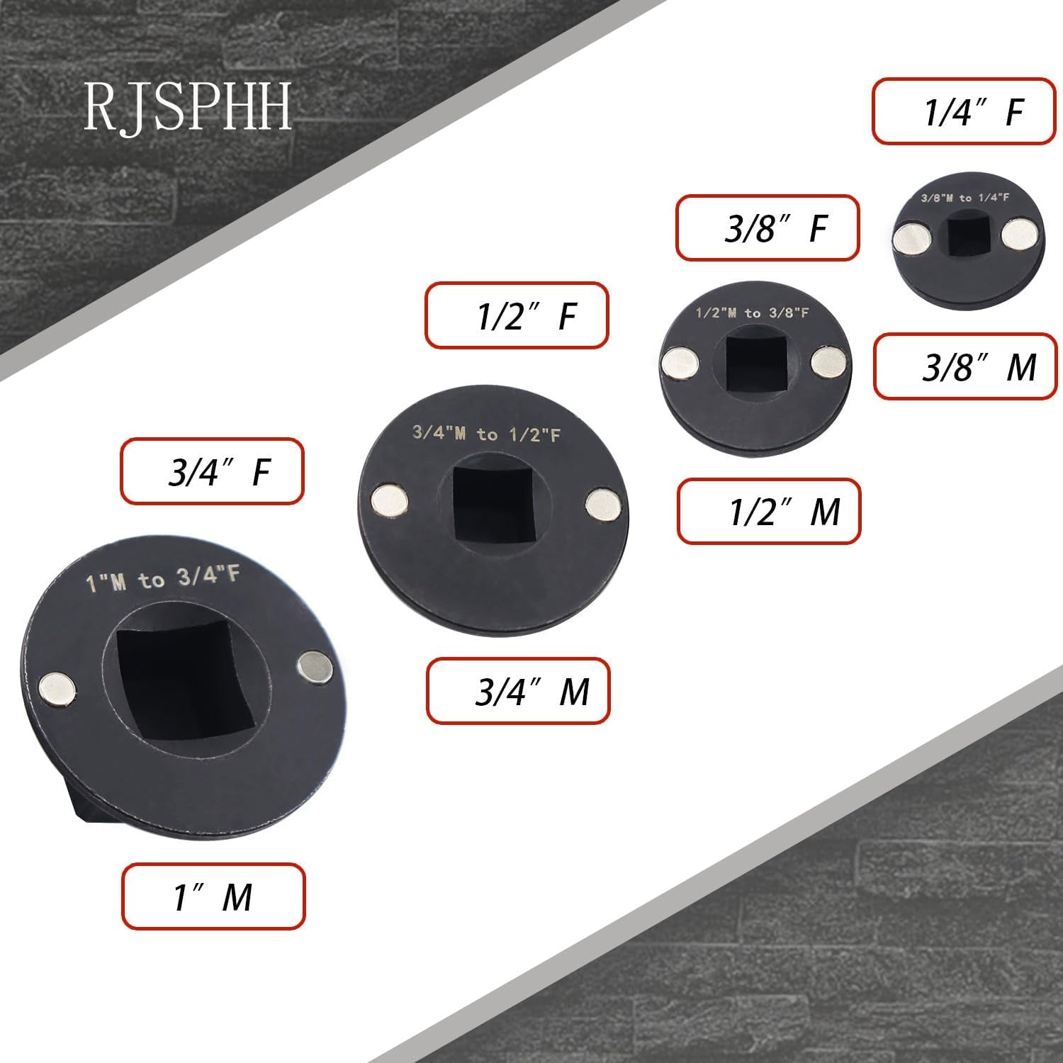 4PCS Low Profile Impact Socket Adapter Set. Drive Ratchet Adapter Set (1" to 3/4", 3/4" to 1/2", 1/2" to 3/8",And 3/8" to 1/4")