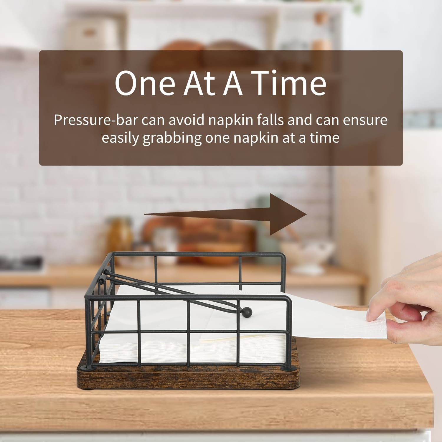 Napkin Holder for Table, Farmhouse Napkin Holders with Weighted Arm, Wood Rustic Napkin Holders for Paper Napkins, Napkins Holder for Kitchen, Dining Table