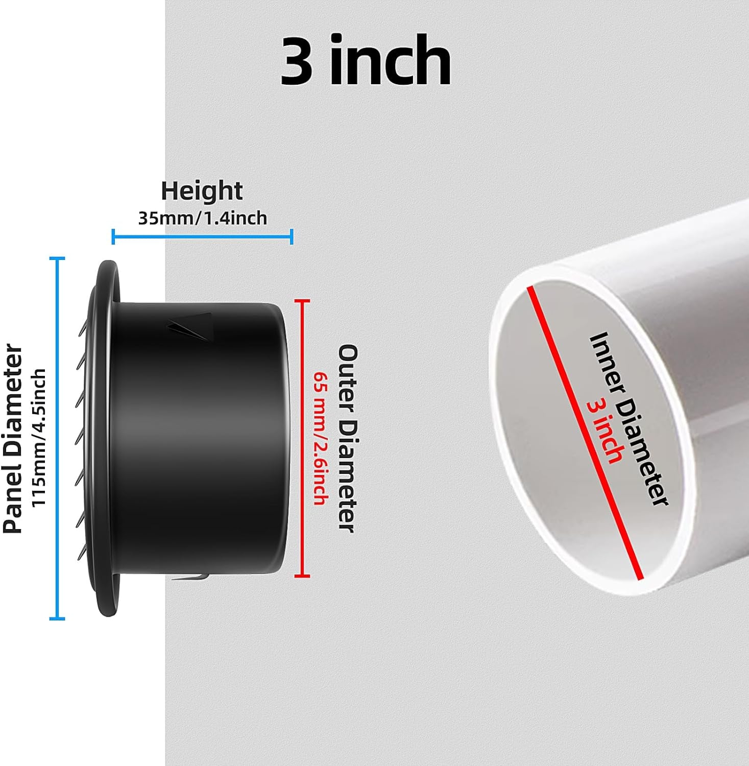 3Inch-2Pcs 304 Stainless Steel round Air Vents Cover, Louvered Grille Cover Vent Flat Ducting Air Vent Wall Inlet with Built-In a Fly Screen Mesh for HVAC Ventilation (3Inch-2Pcs)