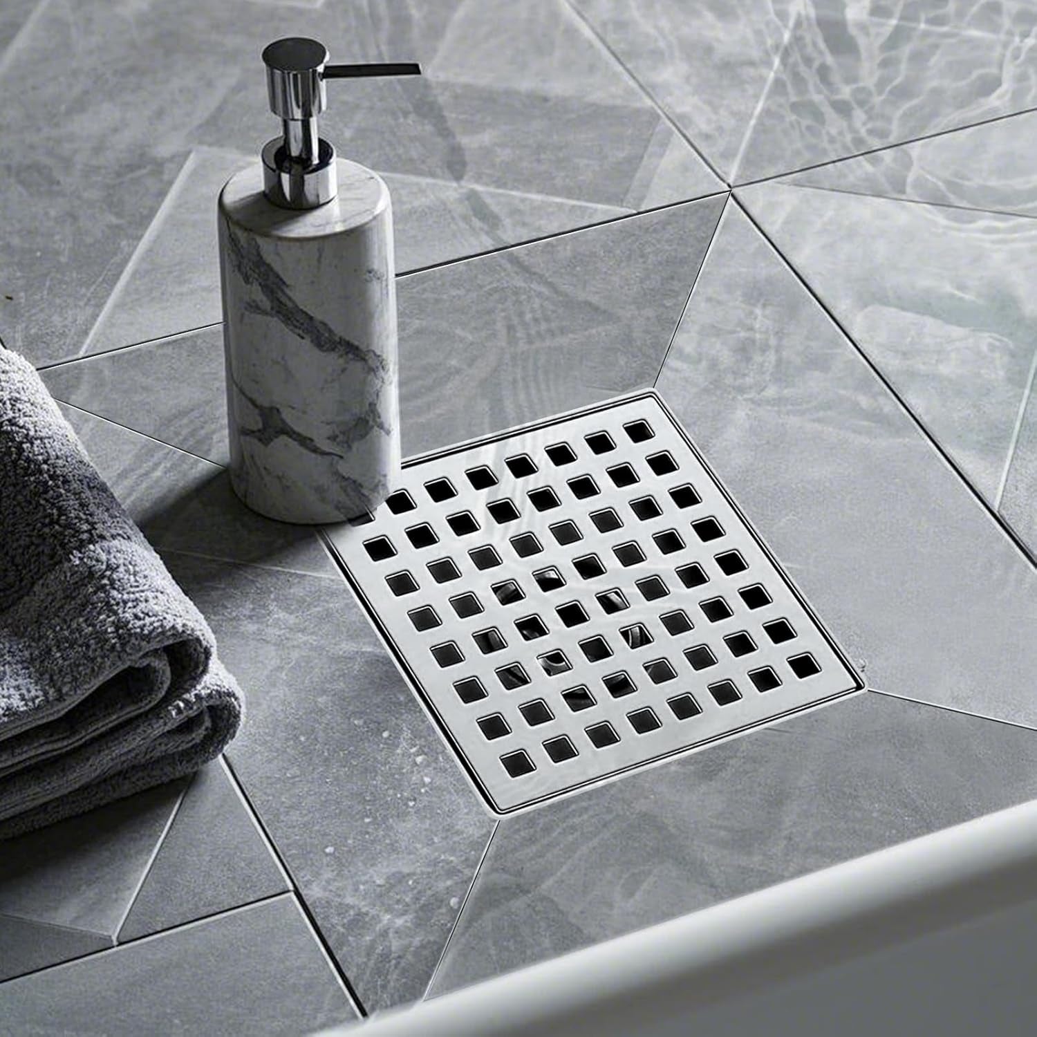 Square Shower Drain, 304 Stainless Steel 4 Inch Shower Floor Bathroom Shower Drain with CUPC Certified, Brushed Nickel 4&