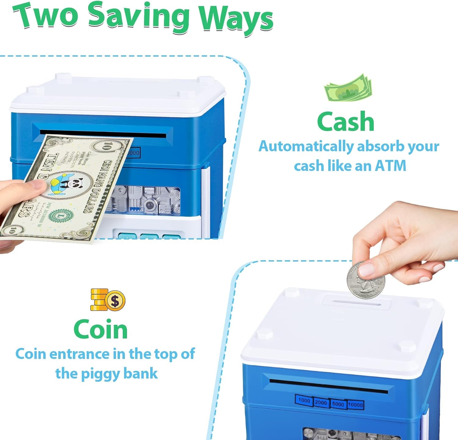 Piggy Bank for Boys Toys Age 6-8 8-10 - Kids Toys for 4 5 6 7 8 9 10 Year Old Boy Gifts - ATM Machine Money Saving Box for Kids Boy Christmas Birthday Gifts