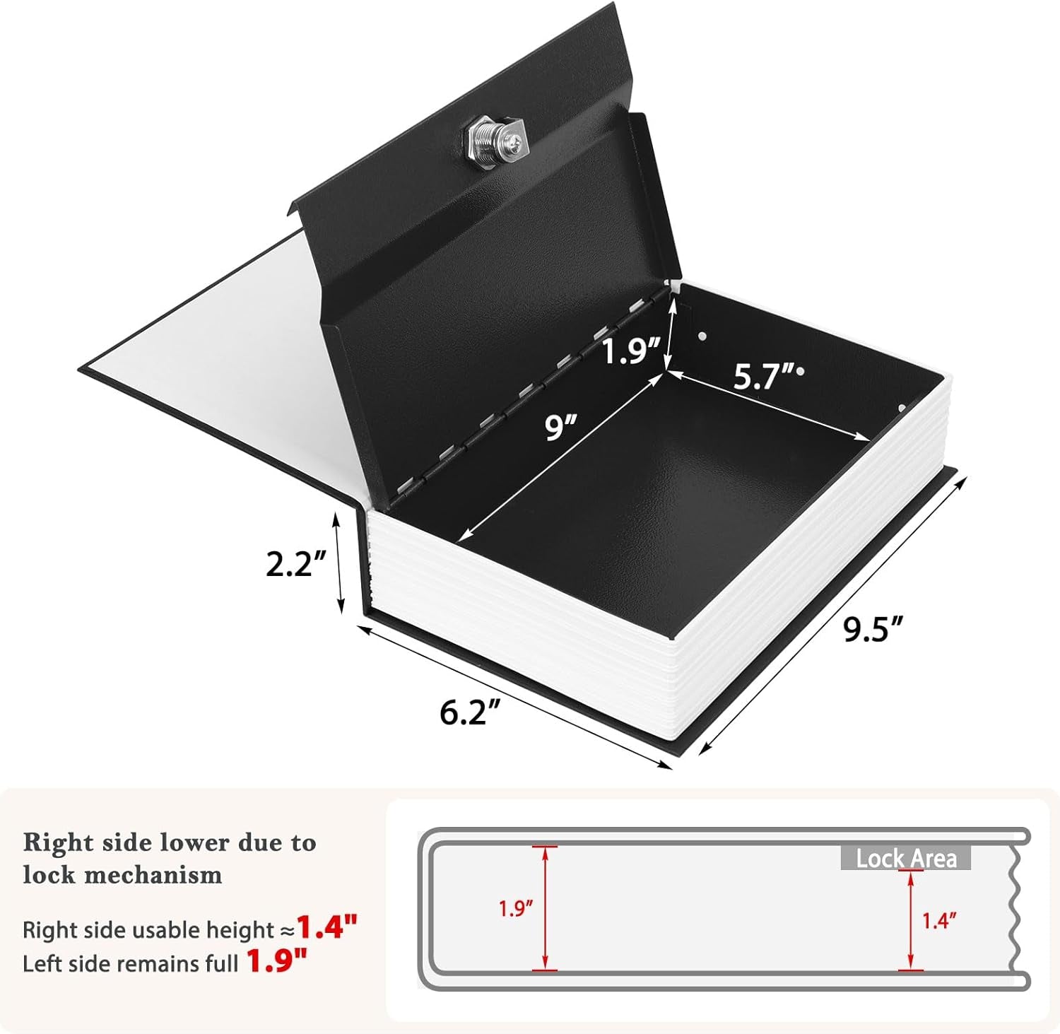 Diversion Book Safe with Key Lock, Secret Safe Metal Lock Box, Money Storage Collection Box, 9.5" X 6.2" X 2.2", Black Large