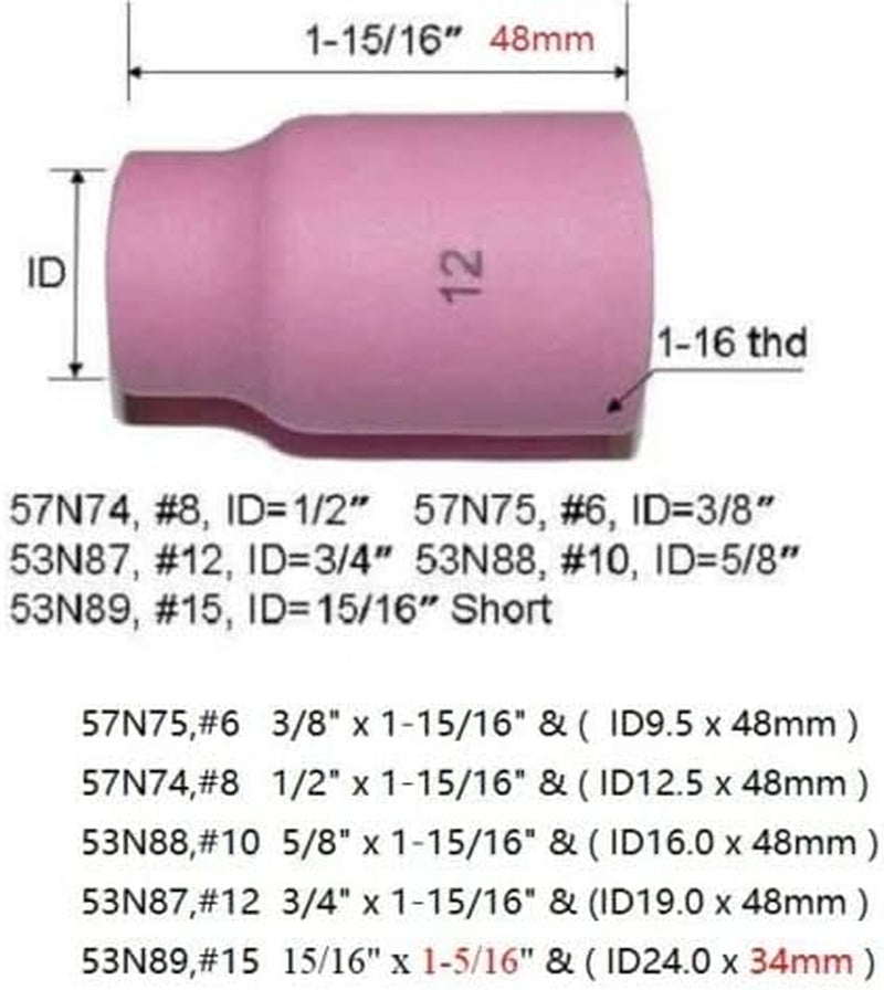 TIG Gas Lens Alumina Nozzle Ceramic Cup Jumbo Large Diameter 53N87 12