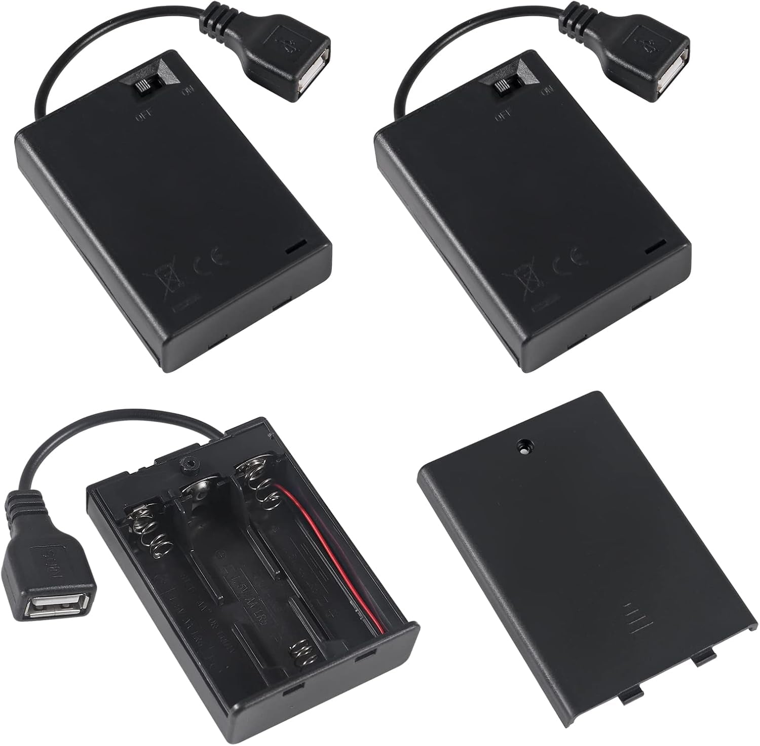 3Pcs 3 AA Battery Holder USB Female Socket 3 AA Battery Case Box Holder with Cover and On/Off Switch