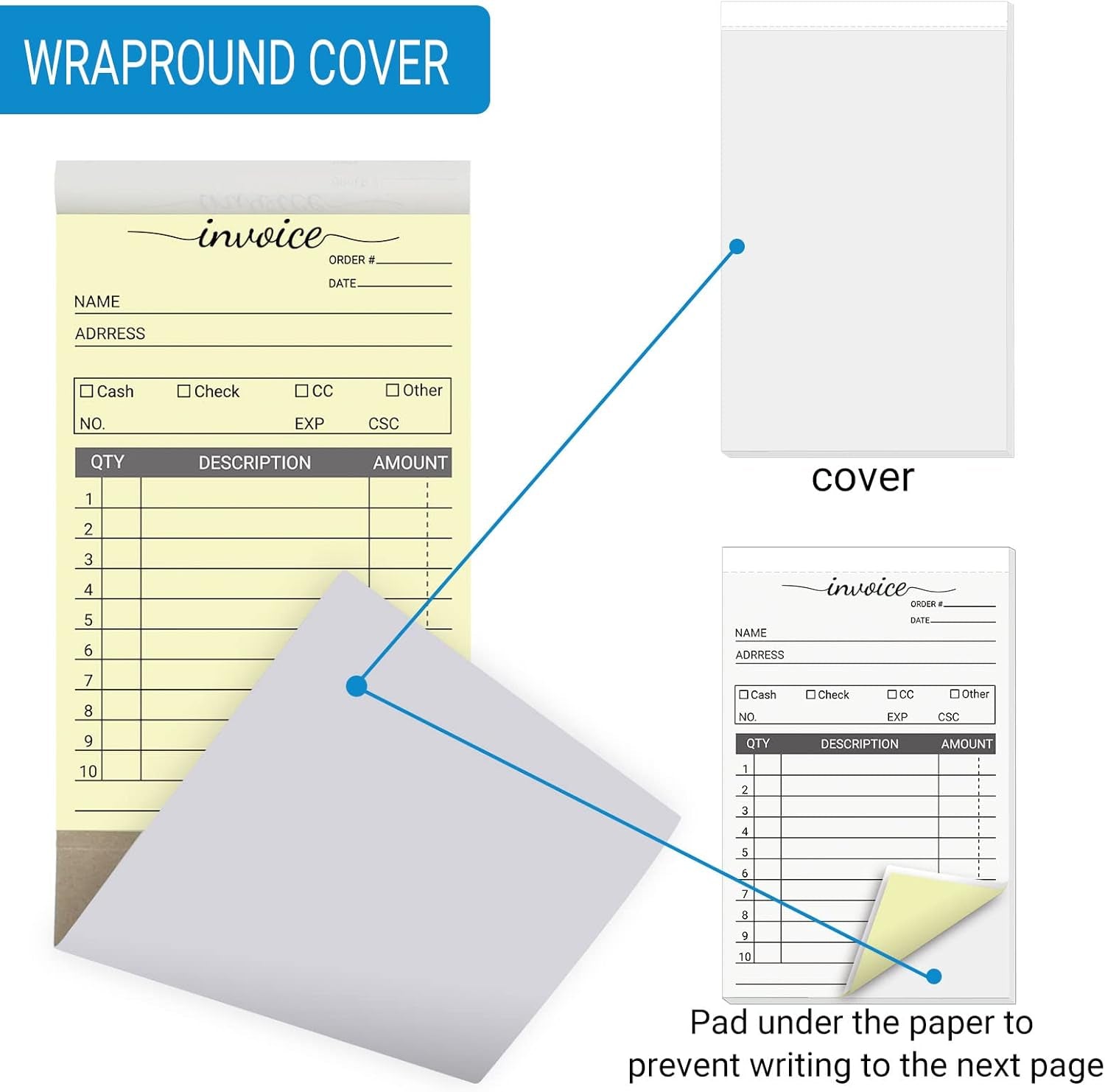 12 Pack Invoice Books for Small Business, 3.5 X 5.5 Inch 2 Part Carbonless Receipt Books, Carbon Duplicate Copy Order Form Book, Convenient Invoice Pads, 50 Sets Each Pad,Total 600 Sets