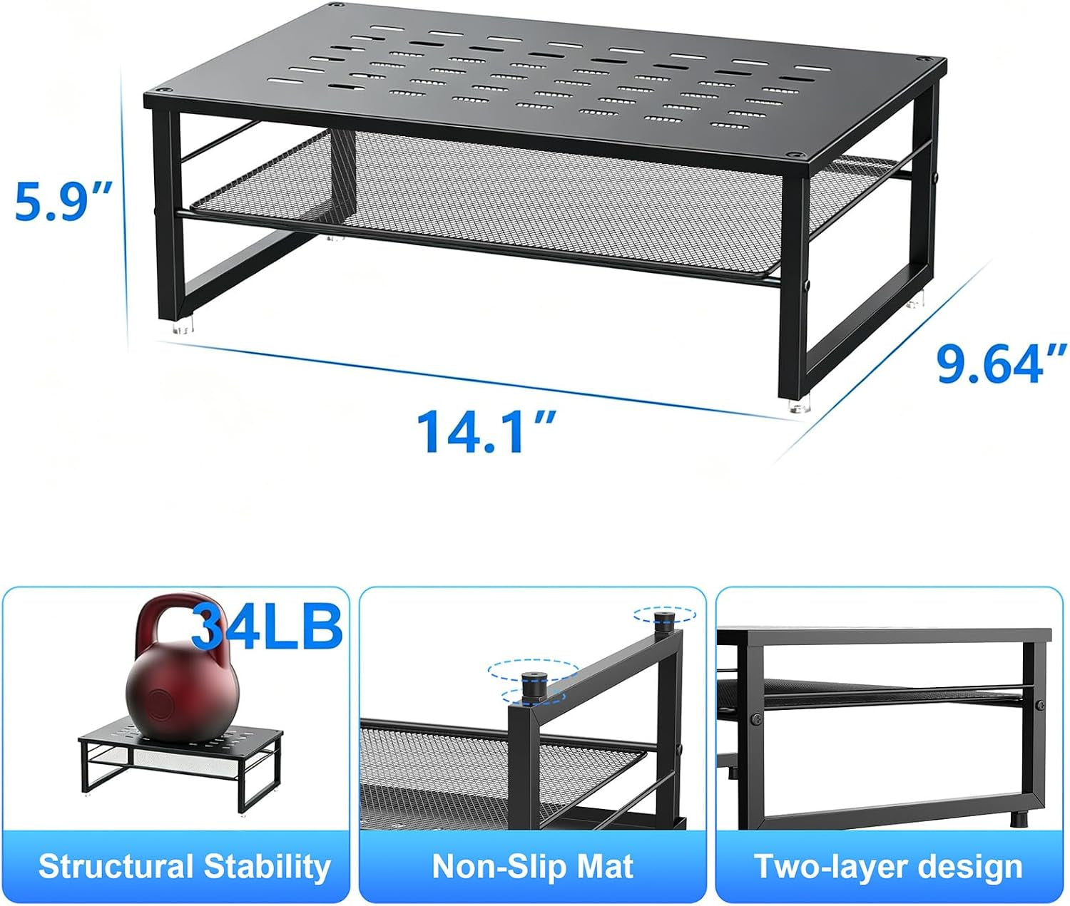 Desk Organizers and Accessories, 2-Tier Metal Monitor Stand Riser, Desk Organizer for Monitor, Office Desk Storage Organizer for Office Supplies (Black)