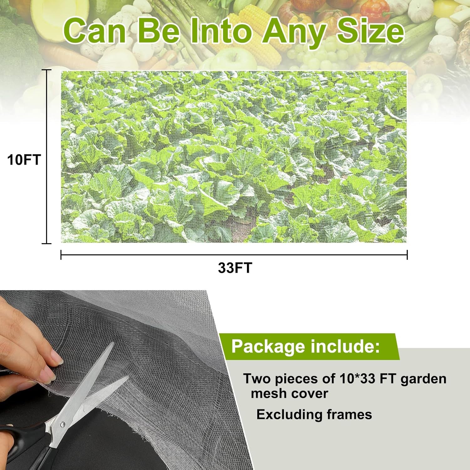 Garden Netting, 2 Pack 10X33Ft Ultra Fine Mesh Netting Pest Barrier Protection Bird Mosquito Net Plants Cover for Vegetables Fruits Flowers Crops Greenhouse Row Cover Raised Bed Patio