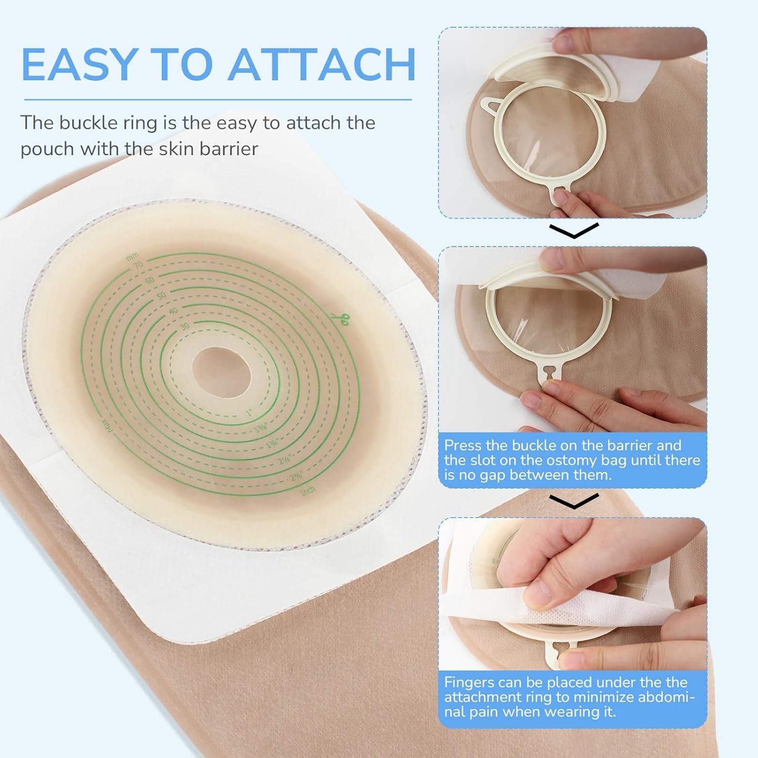 22Pcs Ostomy Supplies Colostomy Bags, 2-Piece Colostomy Bags, Two-Piece Drainable Pouches with Closure for Ileostomy Stoma Care, Cut-To-Fit, 70Mm Max (16 X Ostomy Bags+ 6 X Skin Barrier)