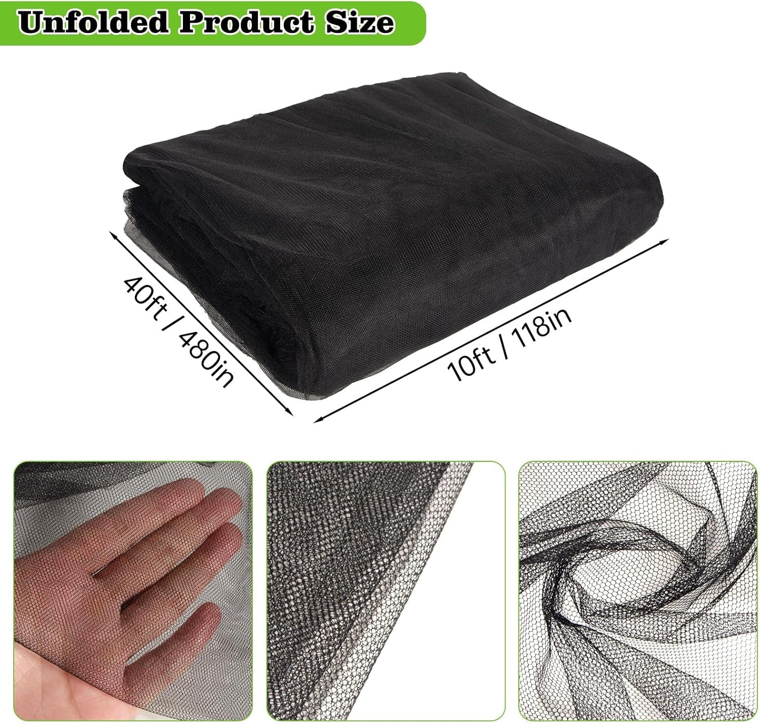 39 X 10 Ft Mosquito Netting for Garden Patio, Breathable Mesh Net for Bird and Insect Protection, Plant Cover for Vegetables, Fruits and Flowers, 3X12M Black