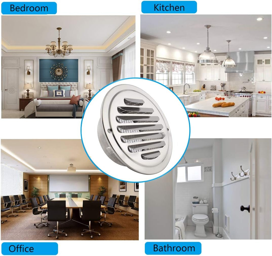 4 Inch round Soffit Air Vent Stainless Steel Louver Grille Cover Wall Air Ventilation Outlet Hood with Built-In Screen Mesh for Kitchen Bedroom Bathroom Office Etc