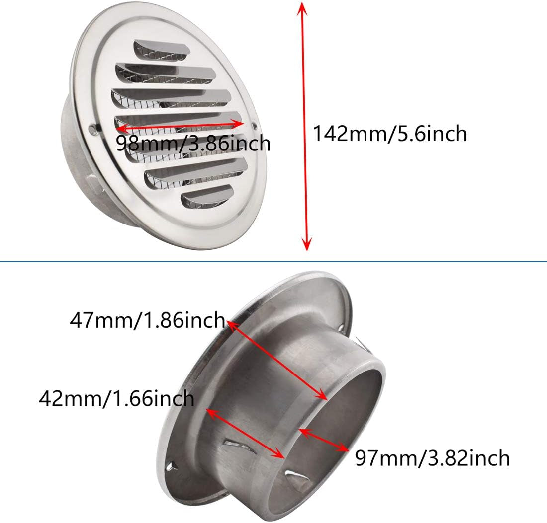 4 Inch round Soffit Air Vent Stainless Steel Louver Grille Cover Wall Air Ventilation Outlet Hood with Built-In Screen Mesh for Kitchen Bedroom Bathroom Office Etc
