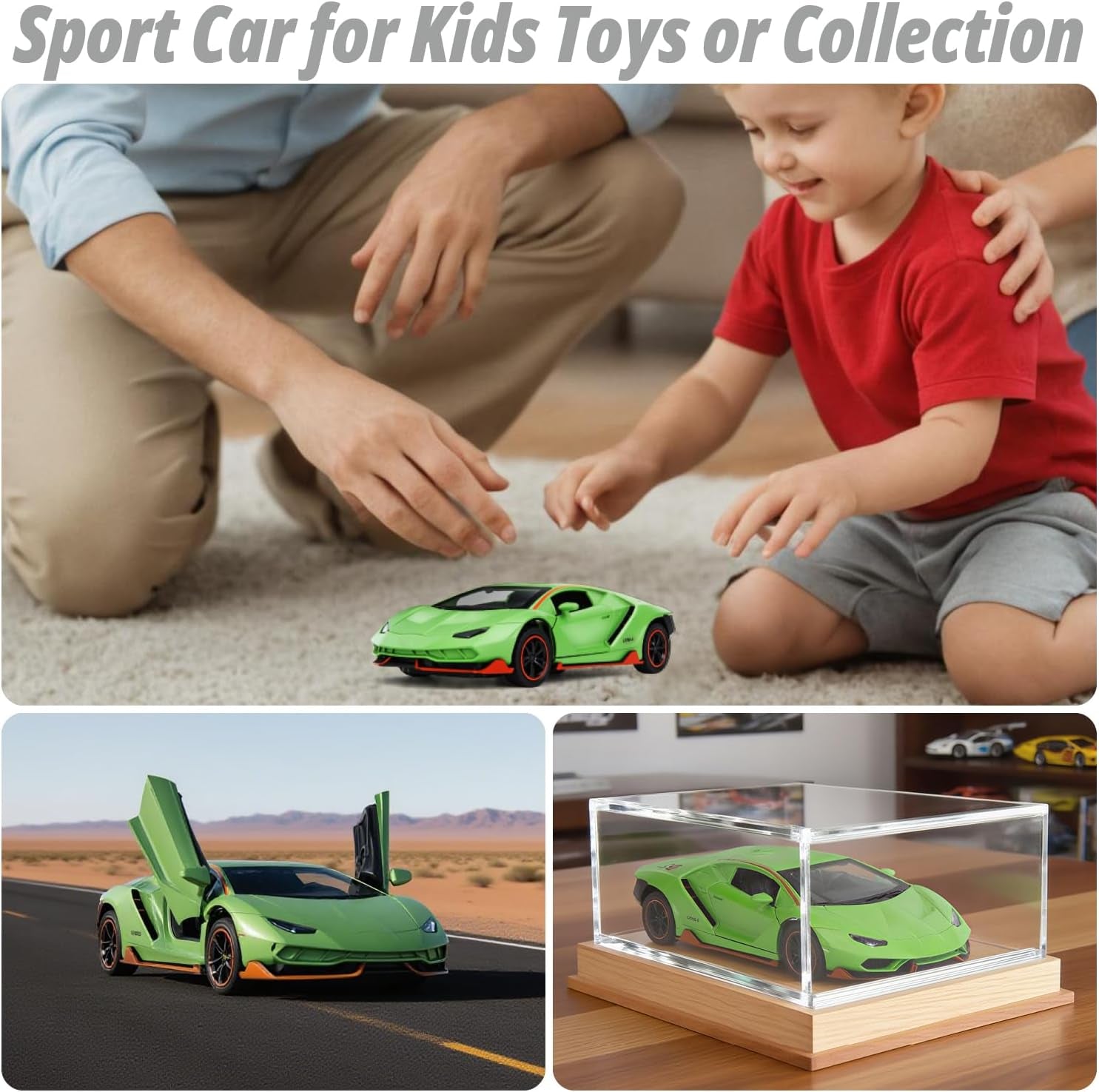 Toy Cars for Boys Age 3-12 1/ Small Diecast Metal Model Car Toys with Light and Sound Pull Back Sport Car for 3+ Years Old Kids Birthday (Green)