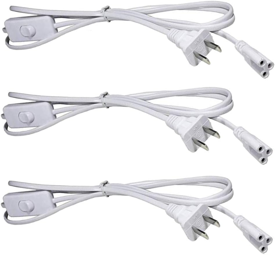 T5 T8 LED Tube Power Extension Cable with On/Off Switch,Led T5/T8 Light Tube Integrated LED Light Fixture Extension Cable Wire (6FT/1.8M) 3-Pack