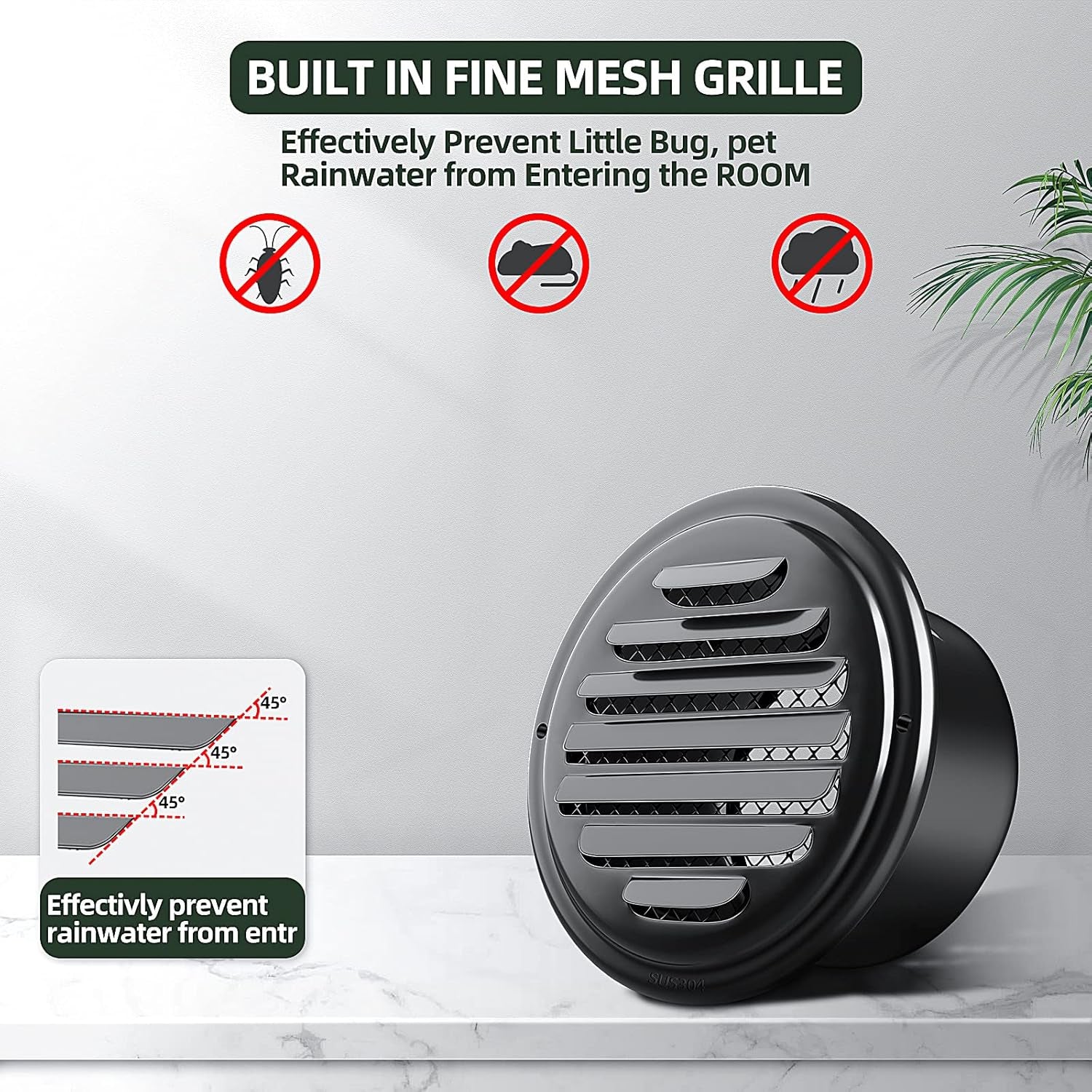 3Inch-2Pcs 304 Stainless Steel round Air Vents Cover, Louvered Grille Cover Vent Flat Ducting Air Vent Wall Inlet with Built-In a Fly Screen Mesh for HVAC Ventilation (3Inch-2Pcs)