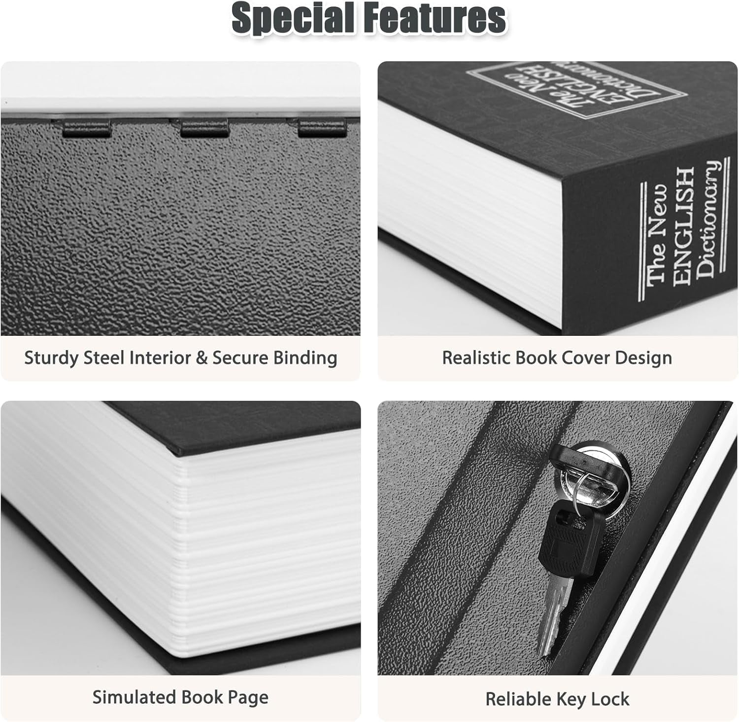 Diversion Book Safe with Key Lock, Secret Safe Metal Lock Box, Money Storage Collection Box, 9.5" X 6.2" X 2.2", Black Large