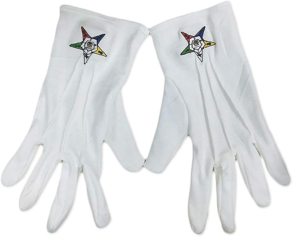 Order of the Eastern Star Hand Embroidered Cotton White Masonic Gloves