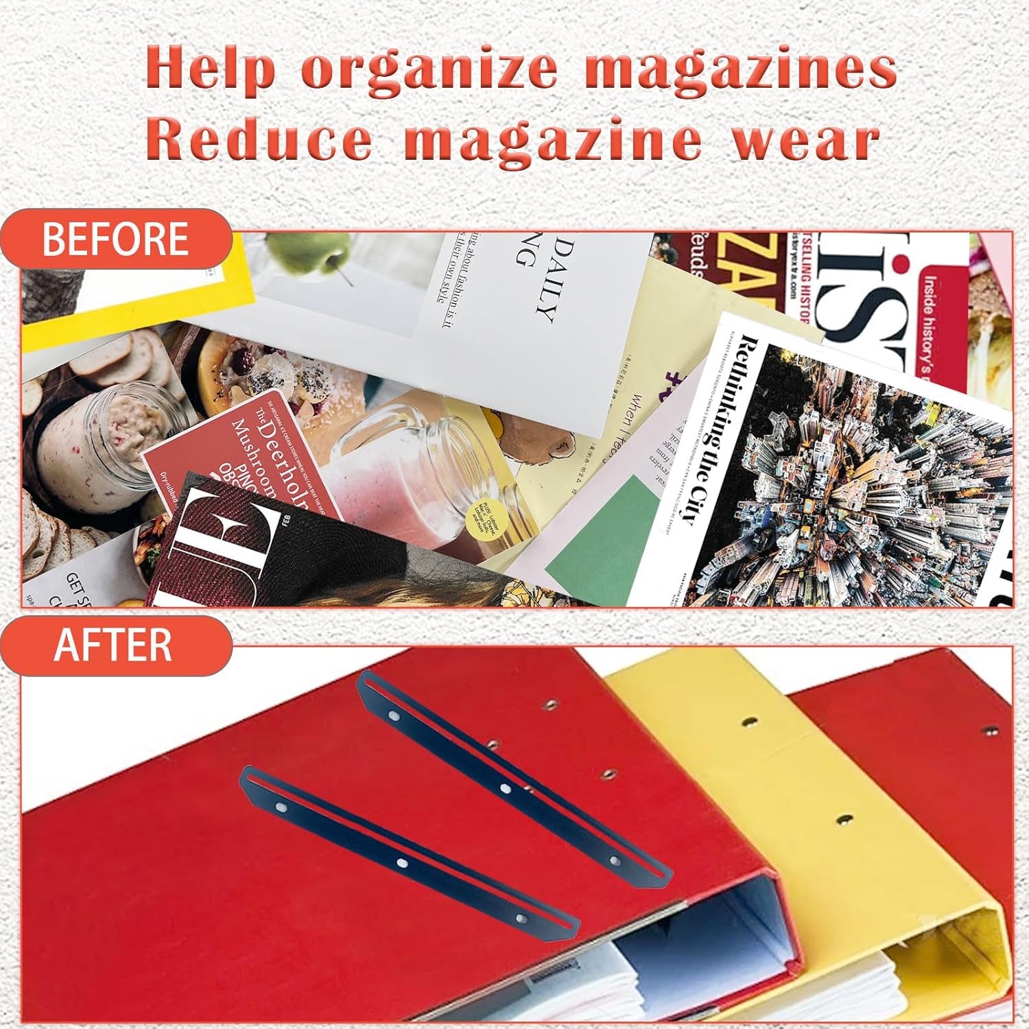 24Pcs Magazine Holder for Binder, 3 Hole Punched,Magazine Organizer, 3 Ring Binder Insert Strips, Organizer, Storage, Black