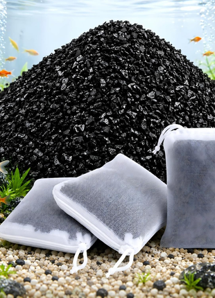 0.9 LB Activated Charcoal Pellets - Activated Carbon Aquarium Filter Media Charcoal Pellets for Fish Tank Supplies Media Bags for Aquarium Coconut Shell Charcoal (410G, 3 Nylon Bags)