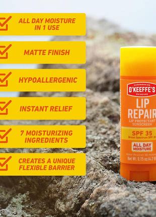 Lip Repair SPF 35 Lip Balm - Stick (3 Pack) - Sun-Safe Moisturizer for Extremely Cracked, Dry Lips