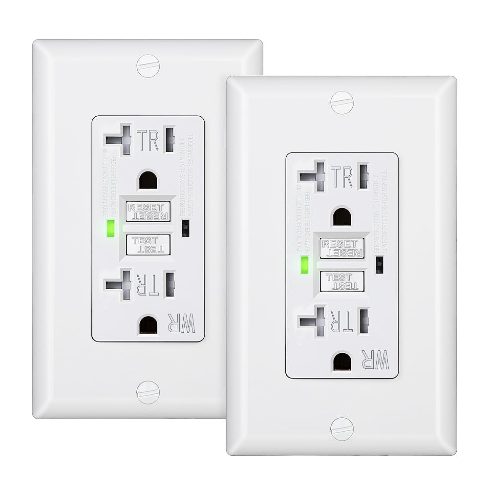 2-Pack GFCI Outlet 20Amp, Outdoor Weather-Resistant(Wr), Tamper-Resistant(Tr), UL Listed, Gfi Self-Test, LED Indicator, Wallplate Included with Thinner Design, White