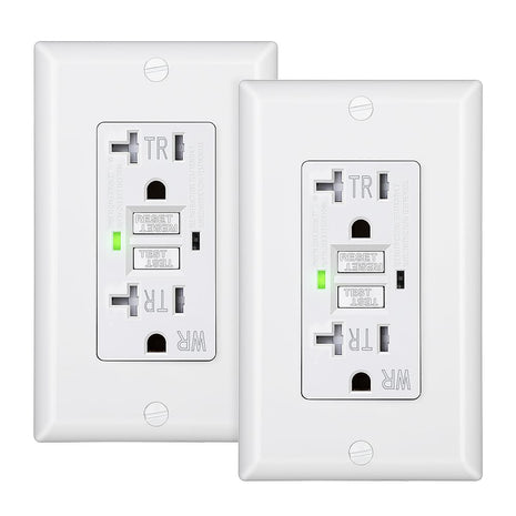 2-Pack GFCI Outlet 20Amp, Outdoor Weather-Resistant(Wr), Tamper-Resistant(Tr), UL Listed, Gfi Self-Test, LED Indicator, Wallplate Included with Thinner Design, White