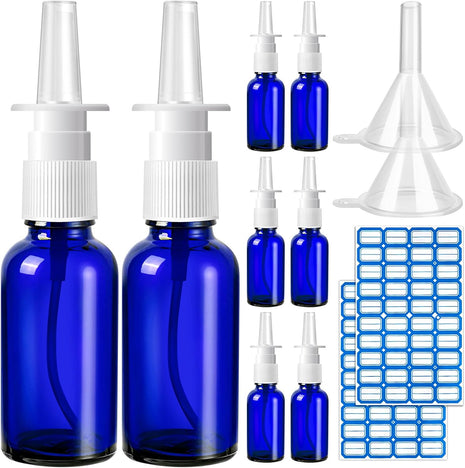 10 Pcs Nasal Spray Bottle Empty, 30Ml/1Oz 6 Pcs Refillable Nasal Spray Bottle Fine Mist Glass with 2 Funnels and 2 Labels