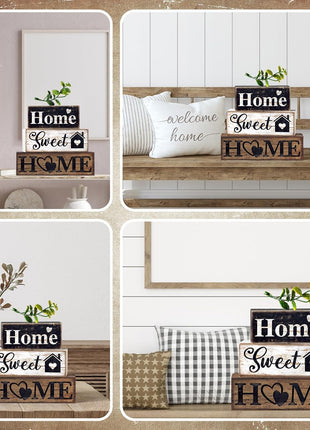 4 Pcs Farmhouse Wooden Tabletop Decor Farmhouse Tiered Tray Decor Rustic Eucalyptus Leaves Wood Block Sign Gift Sweet Home Centerpiece Home Table Decortion