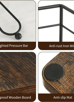 Napkin Holder for Table, Farmhouse Napkin Holders with Weighted Arm, Wood Rustic Napkin Holders for Paper Napkins, Napkins Holder for Kitchen, Dining Table