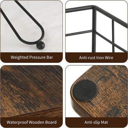 Napkin Holder for Table, Farmhouse Napkin Holders with Weighted Arm, Wood Rustic Napkin Holders for Paper Napkins, Napkins Holder for Kitchen, Dining Table