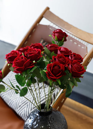 12 Pcs Artificial Rose Flowers, Dark Red Silk Roses with Long Stems, Realistic Fake Roses for Wedding Centerpiece Party Home and Office DIY Decor