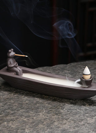 Frog Incense Holder Waterfall - Ceramic Cone Backflow Incense Burner Smoke Fountain, Back Flowing Incense Diffuser with 45 Sticks & 12 Cones, Frog Ornament for Aromatherapy/Yoga/Home Decor