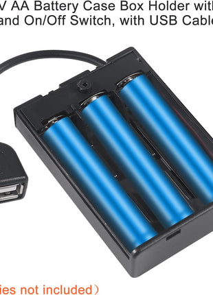 3Pcs 3 AA Battery Holder USB Female Socket 3 AA Battery Case Box Holder with Cover and On/Off Switch