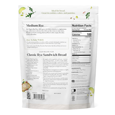 King Arthur Organic Medium Rye Flour - 3 Lbs for Complex Flavorful Breads & Baked Goods - 100% US Grown & Milled - Non-Gmo Project Verified - Robust Flavor for Rye Bread, Cookies & More
