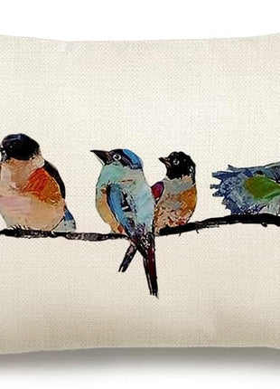 12X20 Lumbar Pillow Decorative Throw Pillows,Small Hand-Painted Outdoor Birds Pillowcases,Spring Summer Pillows Decorative Throw Cushion Covers Linen for Couch Sofa Teal Blue