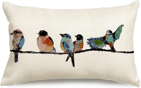 12X20 Lumbar Pillow Decorative Throw Pillows,Small Hand-Painted Outdoor Birds Pillowcases,Spring Summer Pillows Decorative Throw Cushion Covers Linen for Couch Sofa Teal Blue