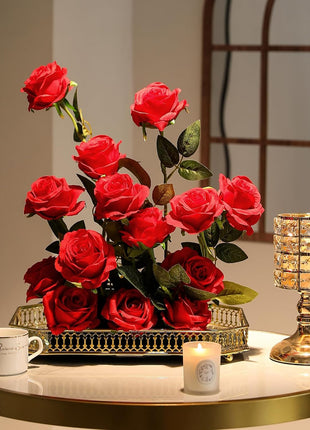 40PCS Red Roses Artificial Flowers - Long Stem Fake Roses Bouquet Silk Red Flowers Artificial Rose for Wedding Centerpiece Home Decor & Valentines Floral Arrangement