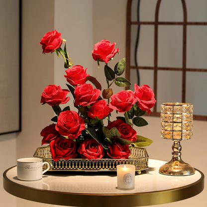40PCS Red Roses Artificial Flowers - Long Stem Fake Roses Bouquet Silk Red Flowers Artificial Rose for Wedding Centerpiece Home Decor &amp; Valentines Floral Arrangement
