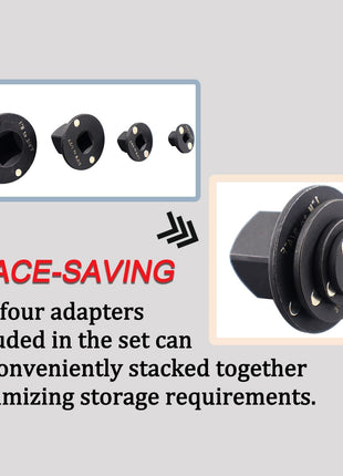 4PCS Low Profile Impact Socket Adapter Set. Drive Ratchet Adapter Set (1" to 3/4", 3/4" to 1/2", 1/2" to 3/8",And 3/8" to 1/4"）