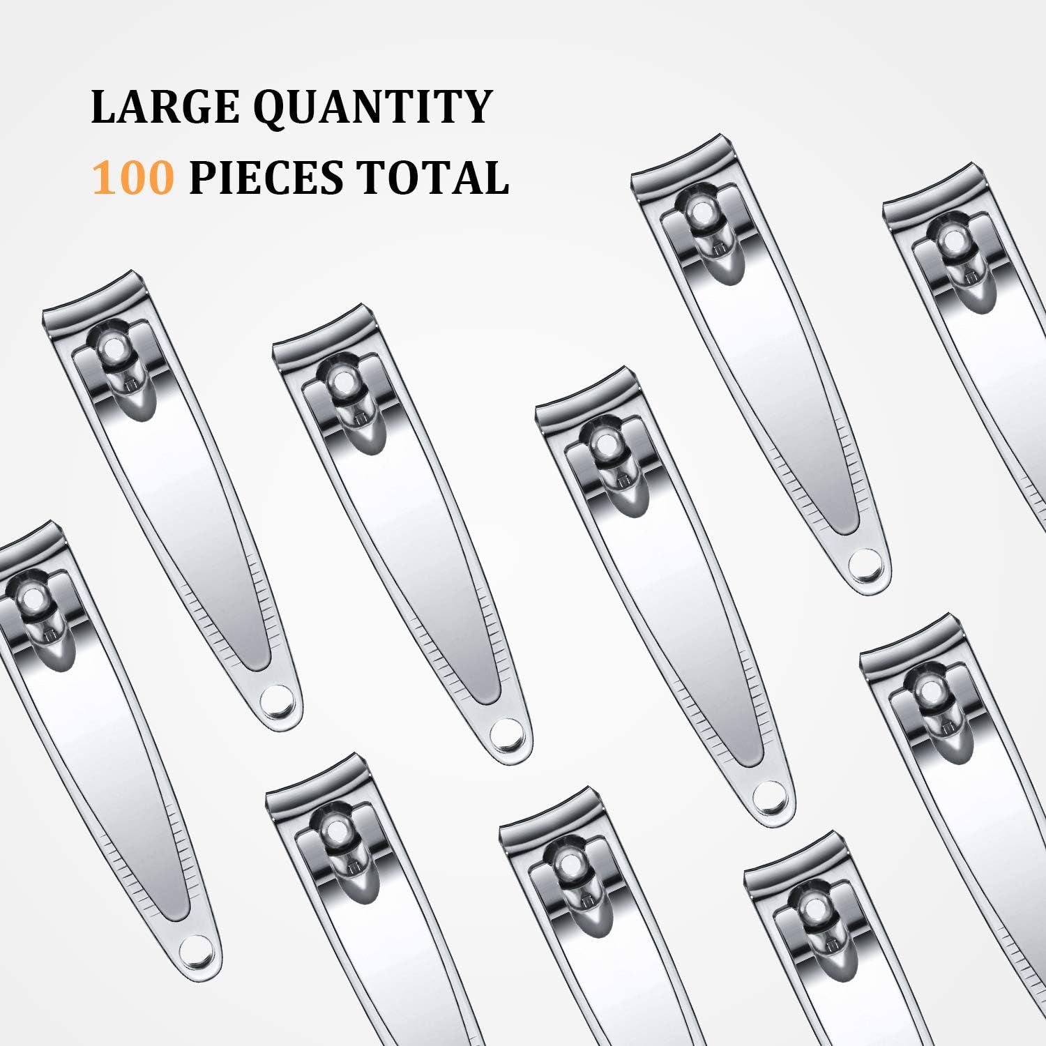 100 Pieces Nail Clippers Set Bulk for Men Women Ultra Sharp Stainless Steel Fingernail Toenail Clippers Portable Travel Sturdy Trimmer Pointed Pedicure Manicure Care (Silver)