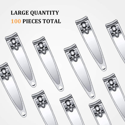 100 Pieces Nail Clippers Set Bulk for Men Women Ultra Sharp Stainless Steel Fingernail Toenail Clippers Portable Travel Sturdy Trimmer Pointed Pedicure Manicure Care (Silver)