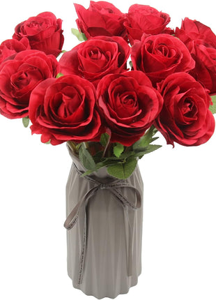 Artificial Roses Flowers for Flower Arrangement, 12 Pcs Silk Red Rose Bouquet for Home Decoration, Faux Roses for Parties and Wedding Decoration (Red, 12)