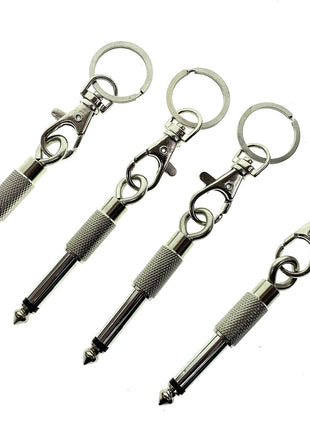 4Pcs Guitar and Bass Plug Keychains, 6.35Mm 1/4 Inches Audio Jack, Music Enthusiasts Accessories, Electric Amplifier Connector Key Rings for Wall Mountable Amp Cable Holder Kit (Silver)
