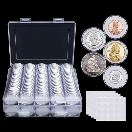200 Pieces 30Mm Coin Capsules Coin Holders for Collectors, with Foam Gasket and Plastic Storage Organizer Box, 5 Sizes (17/20/25/27/30Mm) Coin Case for Coin Collection Supplies