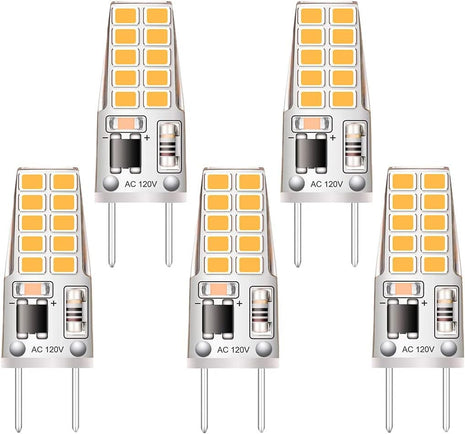 5 Pack G8 LED Bulb Soft White 2700K 120V 3W Equivalent to G8 Halogen Bulb 35W T4 JCD Type GY8.6 Bi-Pin Base, Non-Dimmable for under Cabinet Light, under Counter Kitchen Lighting