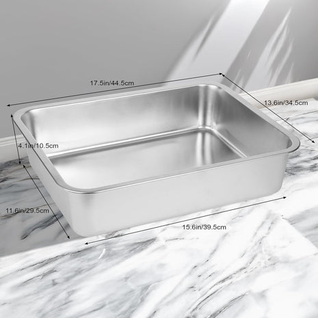Stainless Steel Cat Litter Box for Big Cats,Small Stainless Steel,Large Metal Cat Litter Box-Easy to Clean.(17.5" L X 13.6" W X 4.1" H).
