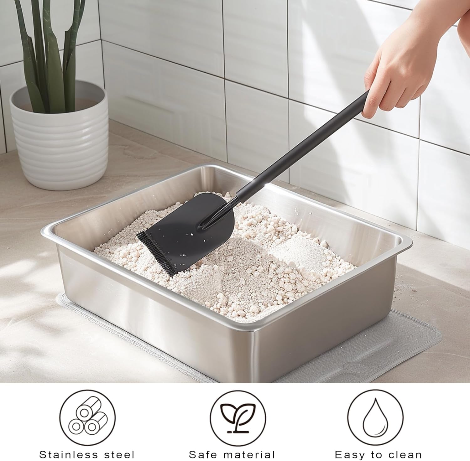 Stainless Steel Cat Litter Box for Big Cats,Small Stainless Steel,Large Metal Cat Litter Box-Easy to Clean.(17.5" L X 13.6" W X 4.1" H).