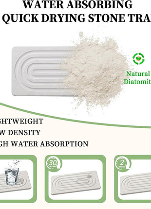 2 PCS Water Absorbing Diatomite Coasters, Stone Drying Mat for Kitchen Counter, Quick Dry Stone Mat Trays for Bathroom Kitchen Counter, Soap Dish Tray Used for Hand Soaps (White, 8.3" X 4")
